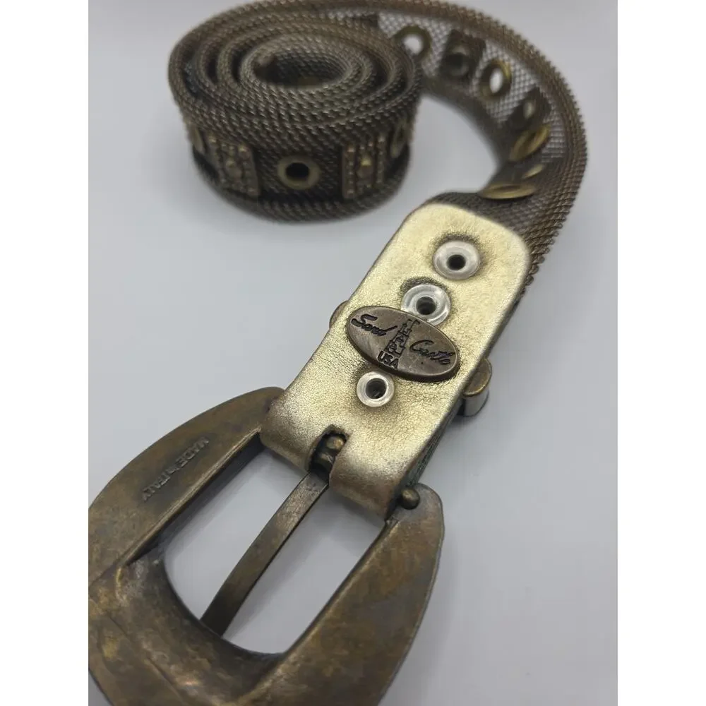 Vintage Sand Castle USA Gold Tone Metal Belt